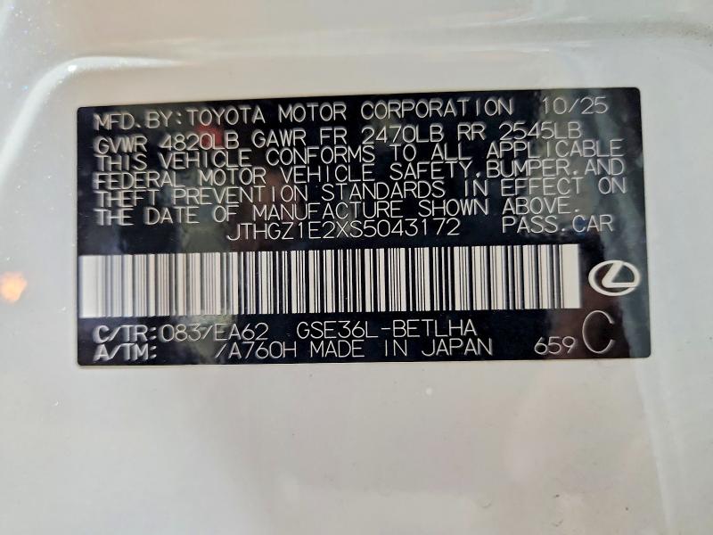Aukcja sprzedaży 2025 Lexus Is 350, vin: JTHGZ1E2XS5043172, numer aukcji: 57859056