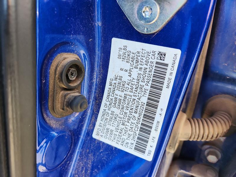 Продажа на аукционе авто 2019 Honda Civic, vin: 2HGFC2F60KH602292, номер лота: 56871646