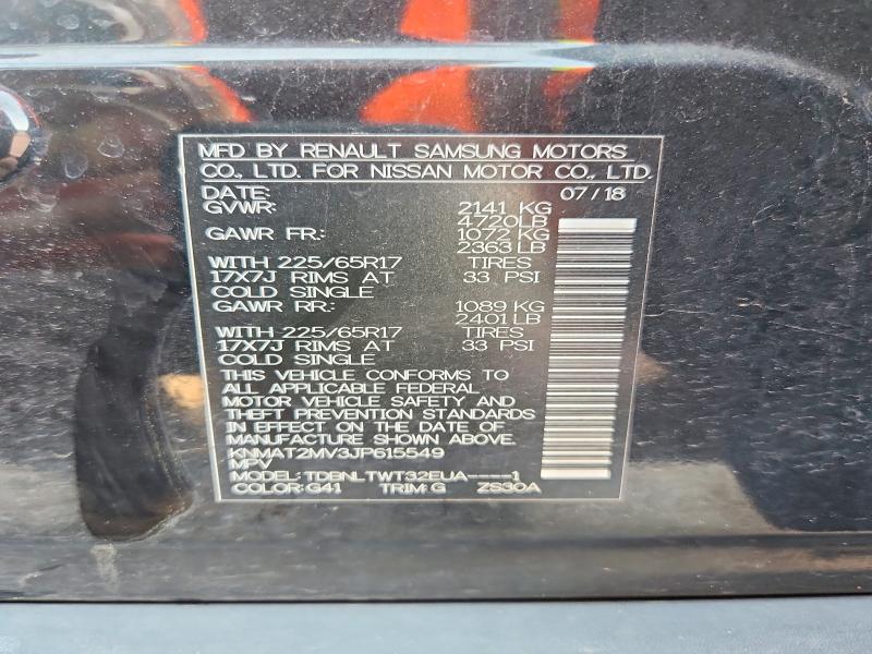 58976466 :رقم المزاد ، KNMAT2MV3JP615549 vin ، 2018 Nissan Rogue مزاد بيع