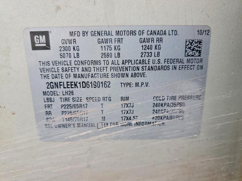 Aukcja sprzedaży 2013 Chevrolet Equinox, vin: 2GNFLEEK1D6190162, numer aukcji: 57861166