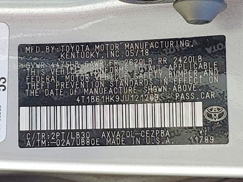 2018 Toyota Camry მანქანა იყიდება აუქციონზე, vin: 4T1B61HK9JU121263, აუქციონის ნომერი: 55540236