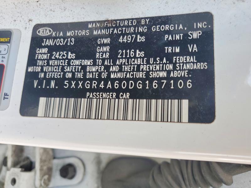 Auction sale of the 2013 Kia Optima, vin: 5XXGR4A60DG167106, lot number: 58756796