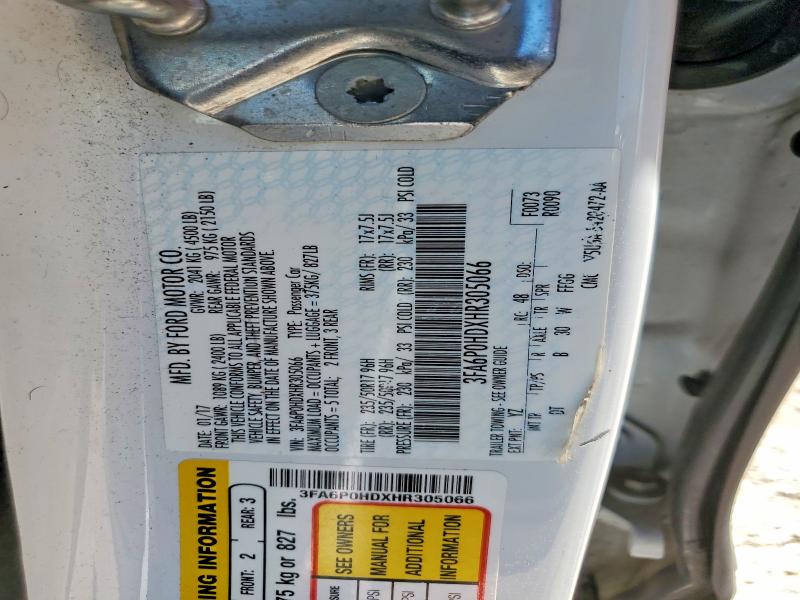2017 Ford Fusion მანქანა იყიდება აუქციონზე, vin: 3FA6P0HDXHR305066, აუქციონის ნომერი: 55182656
