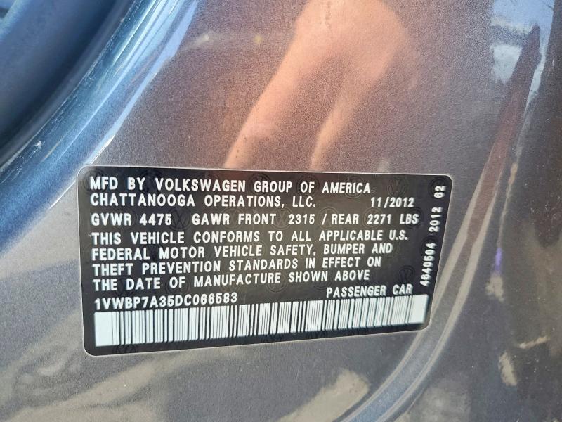 Продажа на аукционе авто 2013 Volkswagen Passat, vin: 1VWBP7A35DC066583, номер лота: 57747076