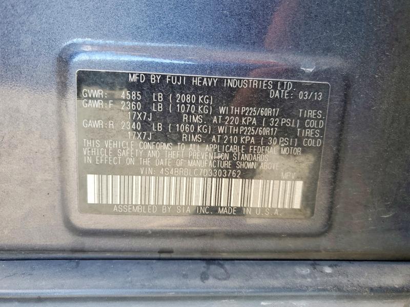 2013 Subaru Outback მანქანა იყიდება აუქციონზე, vin: 4S4BRBLC7D3303762, აუქციონის ნომერი: 58009016