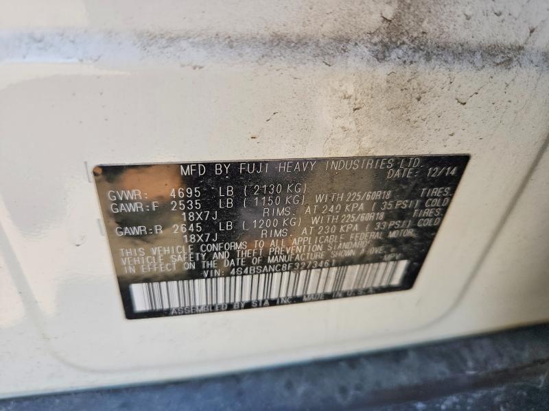 2015 Subaru Outback მანქანა იყიდება აუქციონზე, vin: 4S4BSANC8F3273461, აუქციონის ნომერი: 55840586