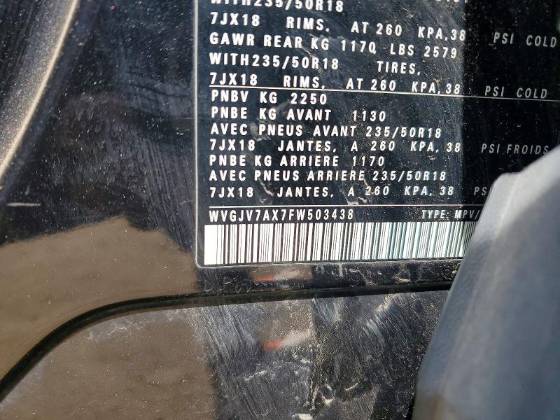 58378166 :رقم المزاد ، WVGJV7AX7FW503438 vin ، 2015 Volkswagen Tiguan مزاد بيع