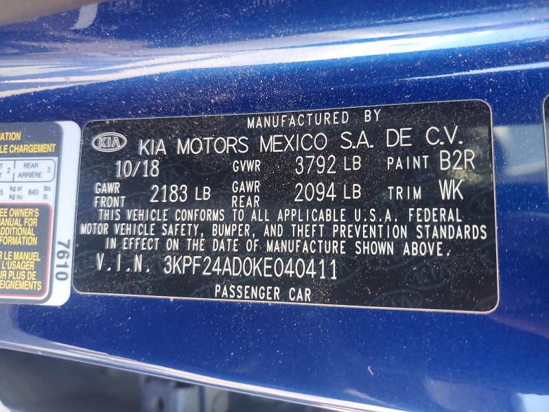 Продаж на аукціоні авто 2019 Kia Forte, vin: 3KPF24AD0KE040411, номер лоту: 55999816