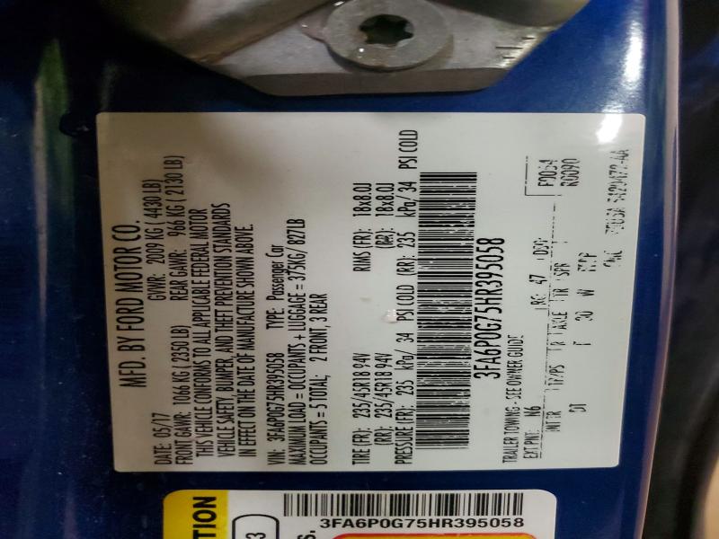 56665966 :رقم المزاد ، 3FA6P0G75HR395058 vin ، 2017 Ford Fusion مزاد بيع
