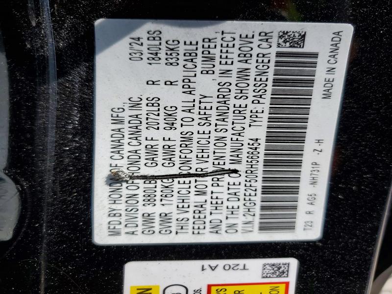 Aukcja sprzedaży 2024 Honda Civic, vin: 2HGFE2F50RH566454, numer aukcji: 58983856