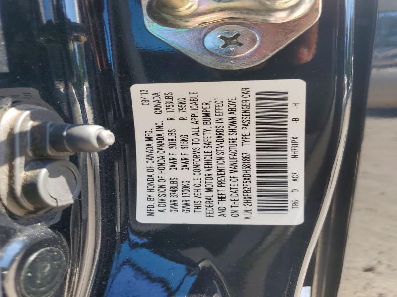 85963305 :رقم المزاد ، 2HGFB2F5XDH581867 vin ، 2013 Honda Civic مزاد بيع