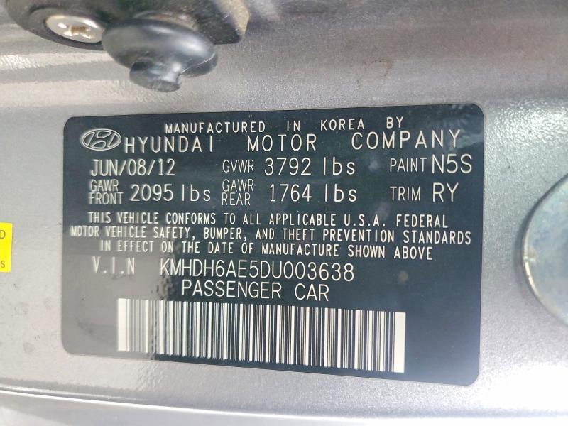 Auction sale of the 2013 Hyundai Elantra Coupe, vin: KMHDH6AE5DU003638, lot number: 57712116