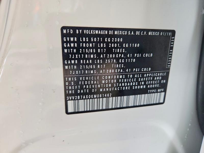 Aukcja sprzedaży 2019 Volkswagen Tiguan, vin: 3VV2B7AX0KM081462, numer aukcji: 57877906