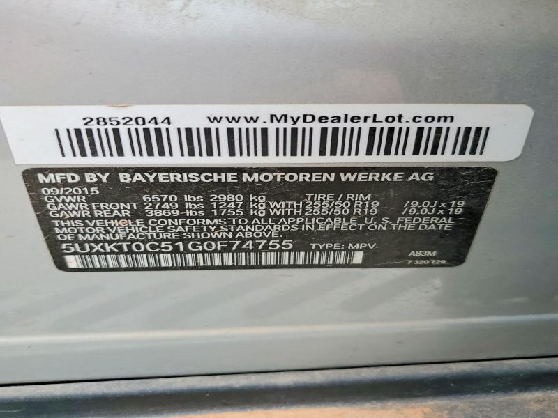 Aukcja sprzedaży 2016 Bmw X5, vin: 5UXKT0C51G0F74755, numer aukcji: 57495716