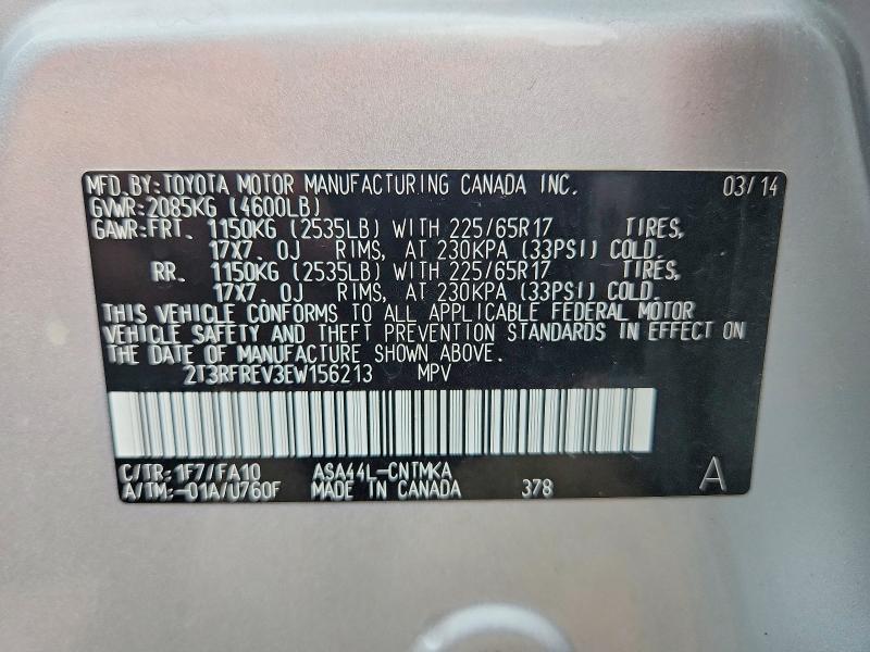 Aukcja sprzedaży 2014 Toyota Rav4, vin: 2T3RFREV3EW156213, numer aukcji: 56677656