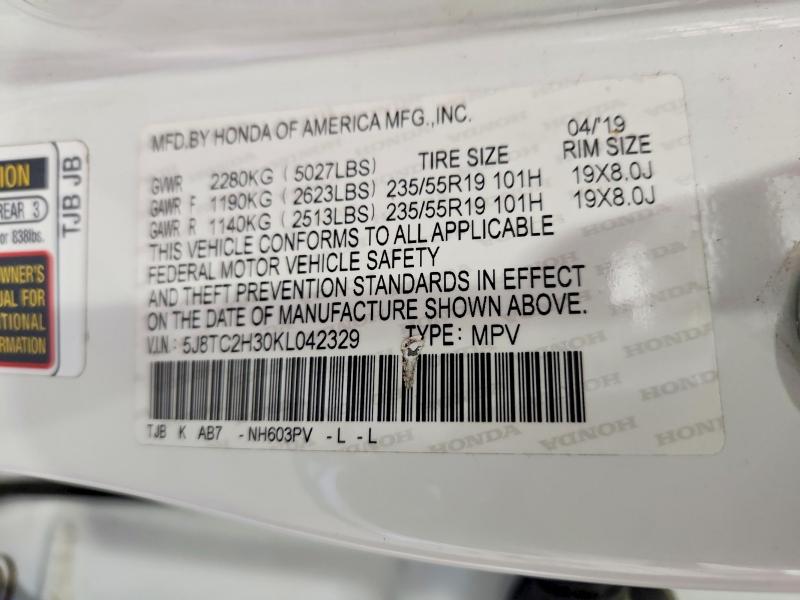55969276 :رقم المزاد ، 5J8TC2H30KL042329 vin ، 2019 Acura Rdx مزاد بيع