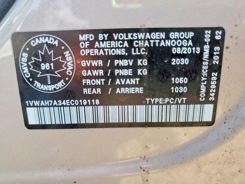 Продажа на аукционе авто 2014 Volkswagen Passat, vin: 1VWAH7A34EC019118, номер лота: 55404846