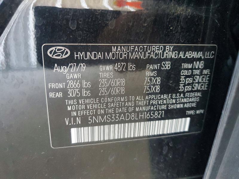 2020 Hyundai Santa Fe მანქანა იყიდება აუქციონზე, vin: 5NMS33AD8LH165821, აუქციონის ნომერი: 57164236