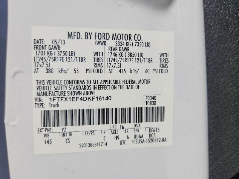 2013 Ford F150 მანქანა იყიდება აუქციონზე, vin: 1FTFX1EF4DKF16140, აუქციონის ნომერი: 57896076