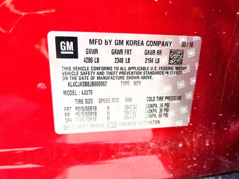 Продажа на аукционе авто 2018 Buick Encore, vin: KL4CJASB8JB668062, номер лота: 58737016