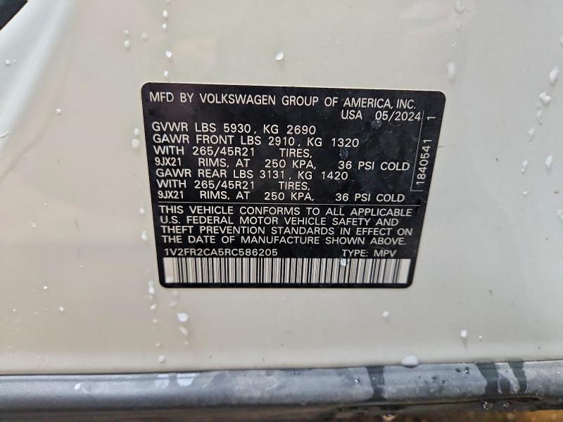 58257516 :رقم المزاد ، 1V2FR2CA5RC586205 vin ، 2024 Volkswagen Atlas مزاد بيع