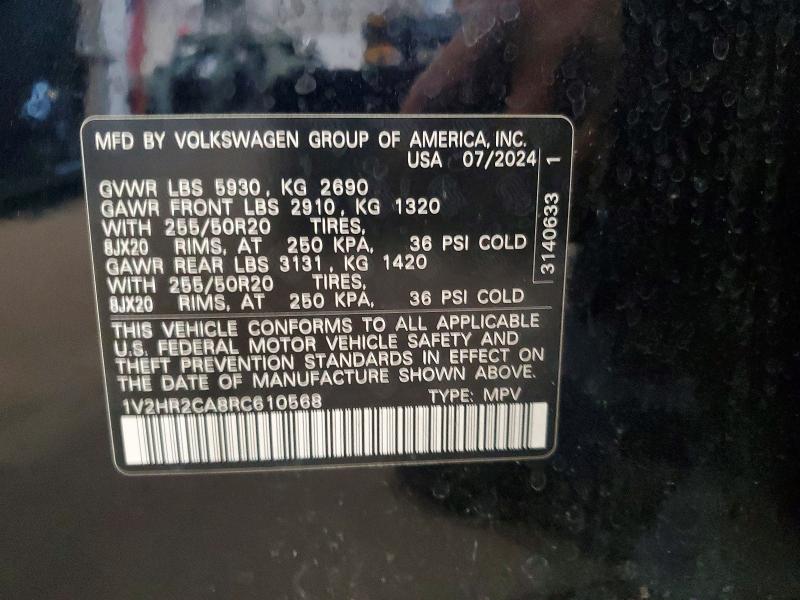 57824886 :رقم المزاد ، 1V2HR2CA8RC610568 vin ، 2024 Volkswagen Atlas مزاد بيع