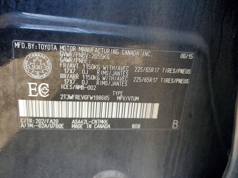 2015 Toyota Rav4 მანქანა იყიდება აუქციონზე, vin: 2T3WFREV6FW198685, აუქციონის ნომერი: 54698236
