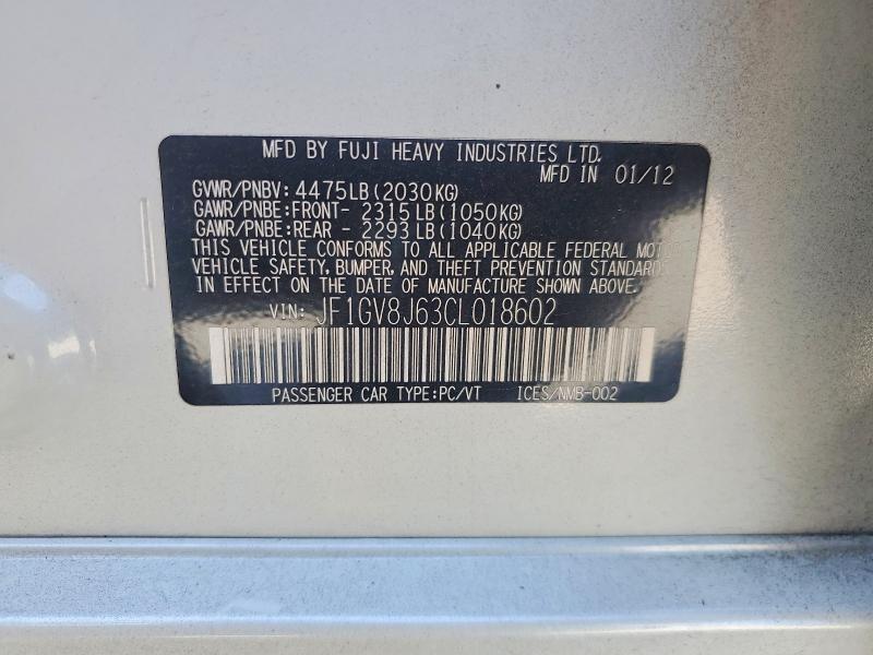 57824396 :رقم المزاد ، JF1GV8J63CL018602 vin ، 2012 Subaru Impreza مزاد بيع