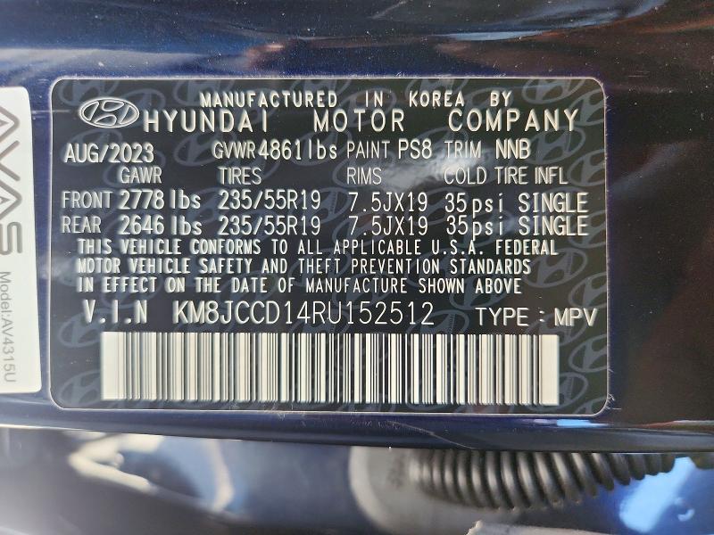 56698726 :رقم المزاد ، KM8JCCD14RU152512 vin ، 2024 Hyundai Tucson مزاد بيع