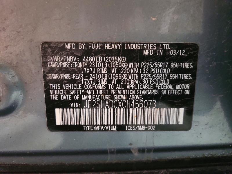 Продажа на аукционе авто 2012 Subaru Forester, vin: JF2SHADCXCH456073, номер лота: 55745756