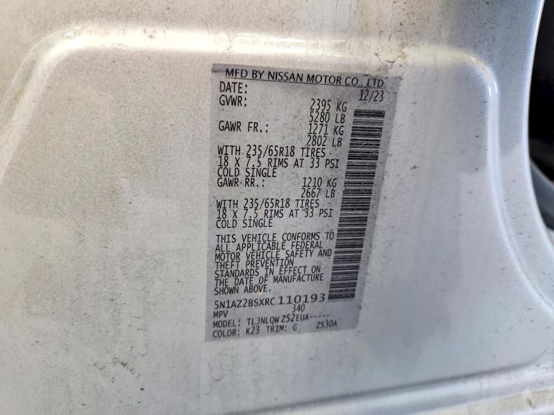 Продаж на аукціоні авто 2024 Nissan Murano, vin: 5N1AZ2BSXRC110193, номер лоту: 57158386