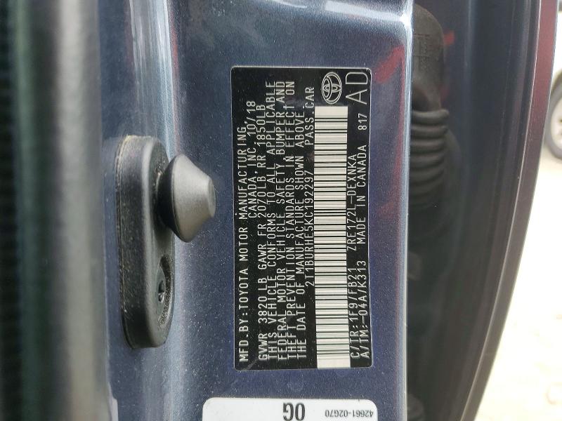 2019 Toyota Corolla მანქანა იყიდება აუქციონზე, vin: 2T1BURHE5KC192297, აუქციონის ნომერი: 56165216