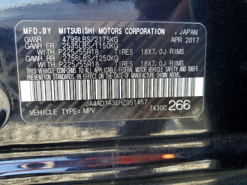 2017 Mitsubishi Outlander მანქანა იყიდება აუქციონზე, vin: JA4AD3A36HZ051457, აუქციონის ნომერი: 55638236