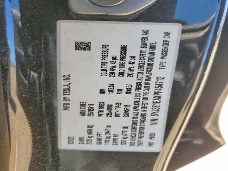 58744096 :رقم المزاد ، 5YJ3E1EAXPF454712 vin ، 2023 Tesla Model 3 مزاد بيع