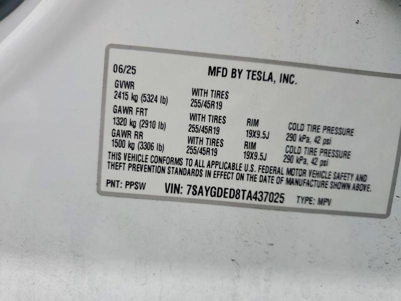 Продажа на аукционе авто 2026 Tesla Model Y, vin: 7SAYGDED8TA437025, номер лота: 57015836