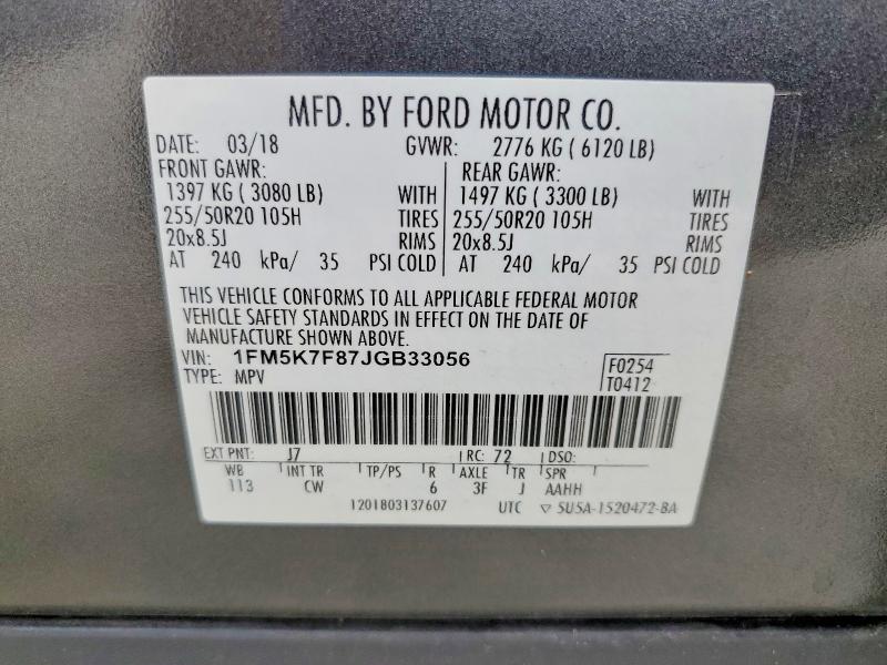 Aukcja sprzedaży 2018 Ford Explorer, vin: 1FM5K7F87JGB33056, numer aukcji: 55934126