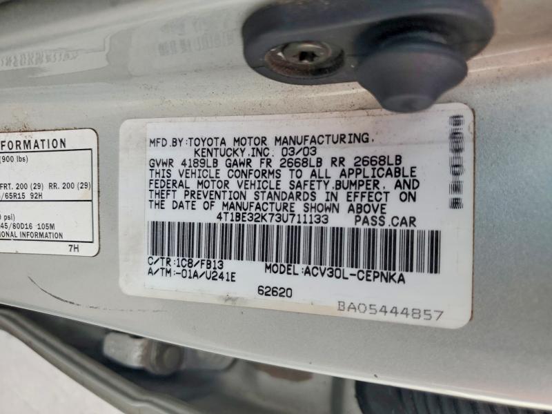 2003 Toyota Camry მანქანა იყიდება აუქციონზე, vin: 4T1BE32K73U711133, აუქციონის ნომერი: 55925916
