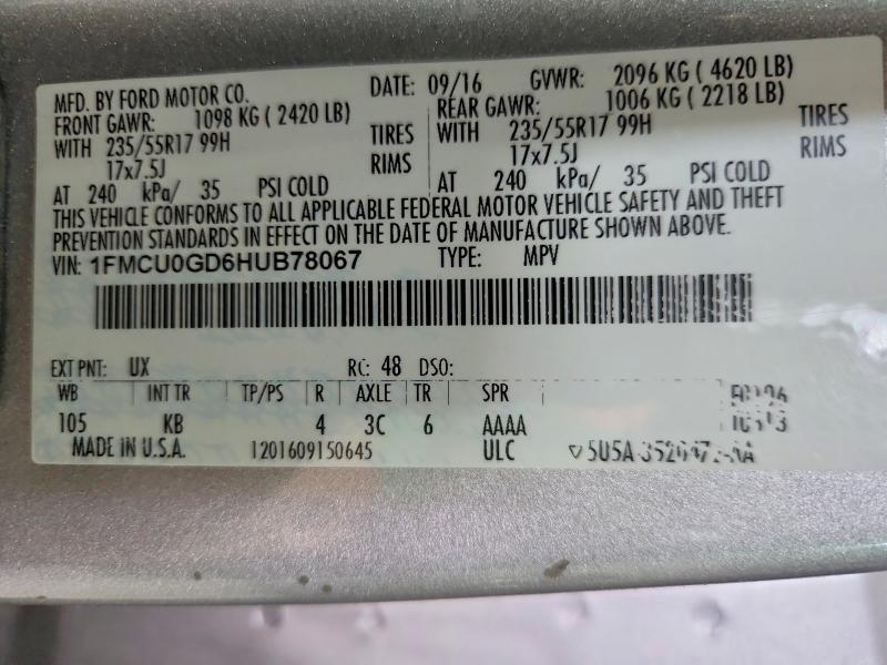 Aukcja sprzedaży 2017 Ford Escape, vin: 1FMCU0GD6HUB78067, numer aukcji: 53400486