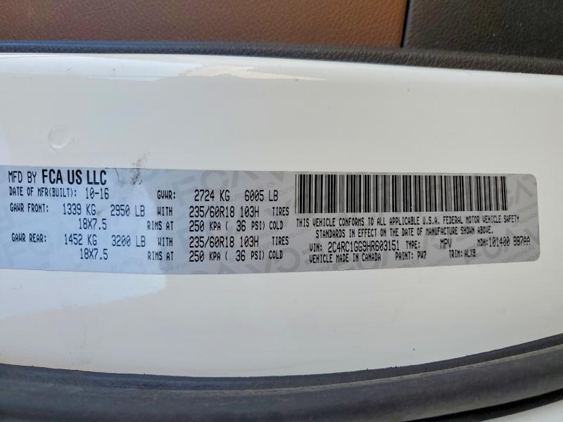 Aukcja sprzedaży 2017 Chrysler Pacifica, vin: 2C4RC1GG9HR603151, numer aukcji: 56235186