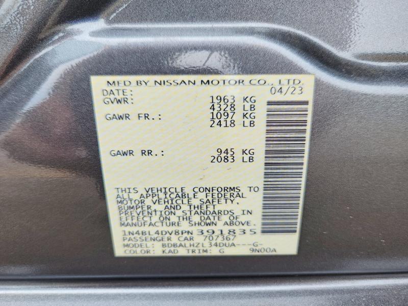 2023 Nissan Altima მანქანა იყიდება აუქციონზე, vin: 1N4BL4DV8PN391835, აუქციონის ნომერი: 56311696