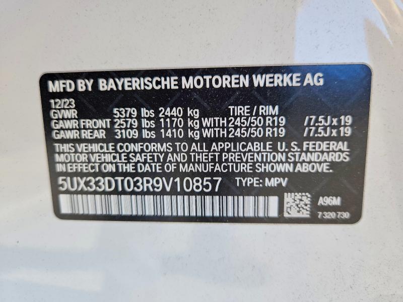 54847396 :رقم المزاد ، 5UX33DT03R9V10857 vin ، 2024 Bmw X4 مزاد بيع