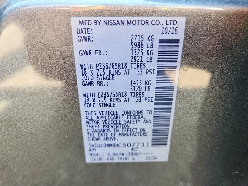 57742136 :رقم المزاد ، 5N1DL0MM8HC507711 vin ، 2017 Infiniti Qx60 مزاد بيع