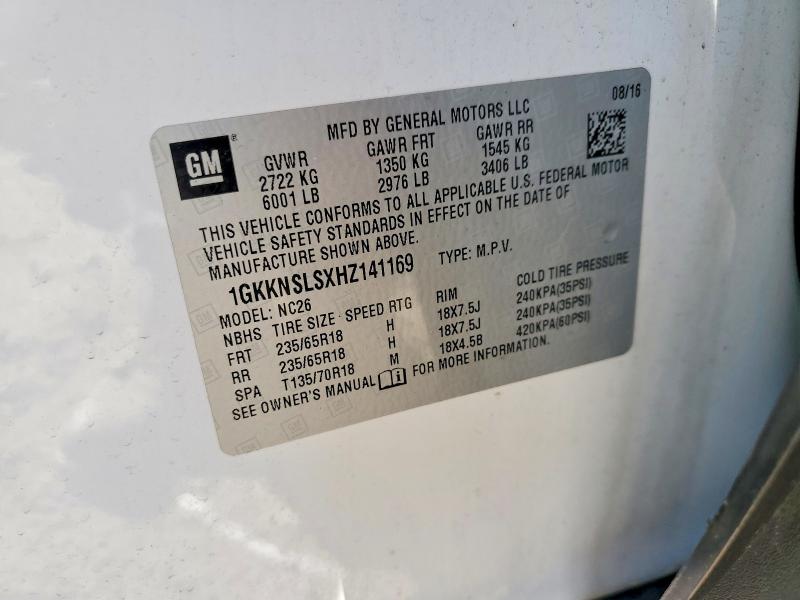 Продаж на аукціоні авто 2017 Gmc Acadia, vin: 1GKKNSLSXHZ141169, номер лоту: 56516726