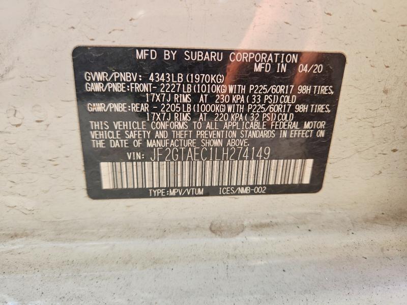 Продажа на аукционе авто 2020 Subaru Crosstrek, vin: JF2GTAEC1LH274149, номер лота: 58765366