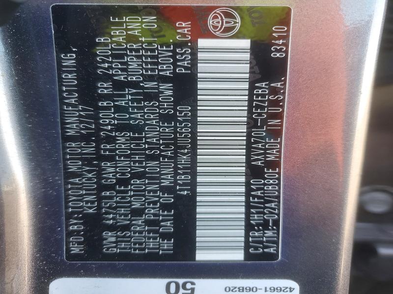 Продажа на аукционе авто 2018 Toyota Camry, vin: 4T1B11HK4JU565150, номер лота: 58319036