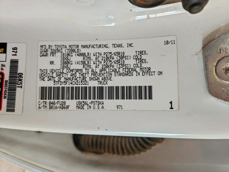 Продаж на аукціоні авто 2012 Toyota Tundra, vin: 5TFDY5F14CX215321, номер лоту: 56502806