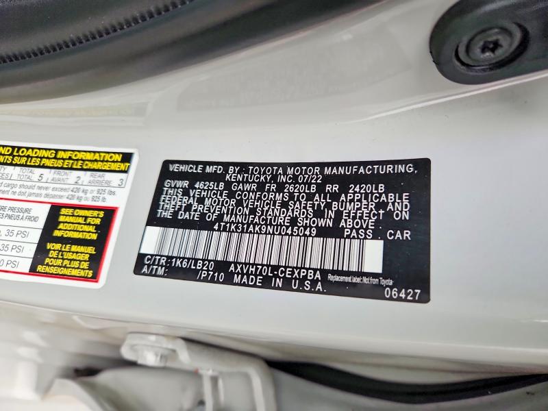Aukcja sprzedaży 2022 Toyota Camry, vin: 4T1K31AK9NU045049, numer aukcji: 59031276
