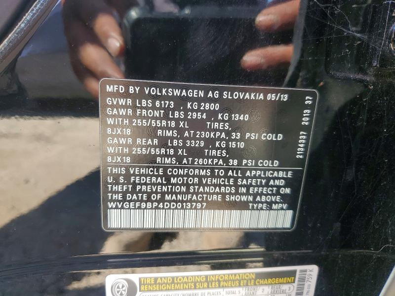 Aukcja sprzedaży 2013 Volkswagen Touareg, vin: WVGEF9BP4DD013797, numer aukcji: 57765886