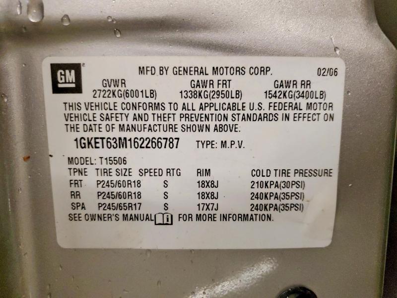 58242966 :رقم المزاد ، 1GKET63M162266787 vin ، 2006 Gmc Envoy مزاد بيع