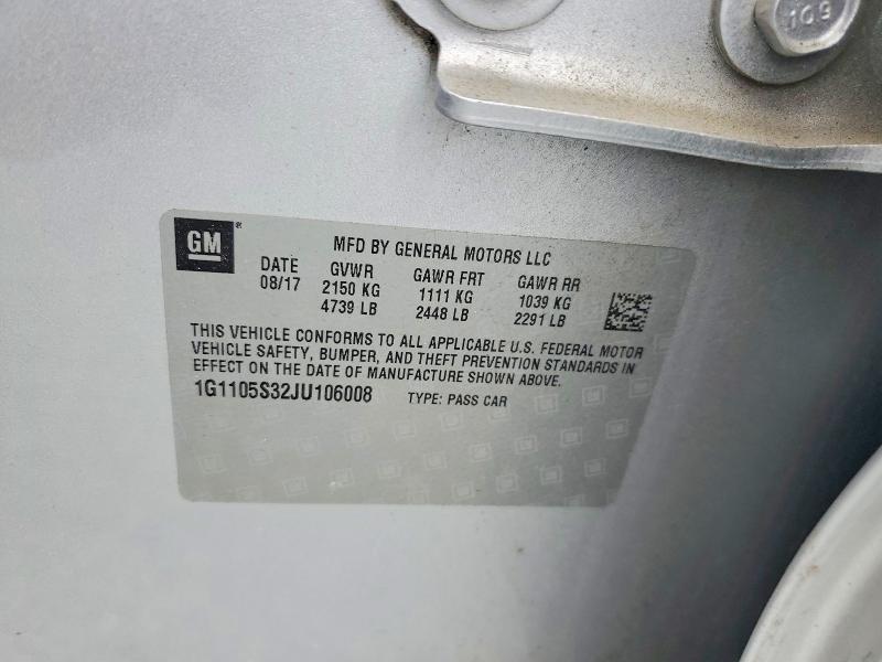 55243546 :رقم المزاد ، 1G1105S32JU106008 vin ، 2018 Chevrolet Impala مزاد بيع
